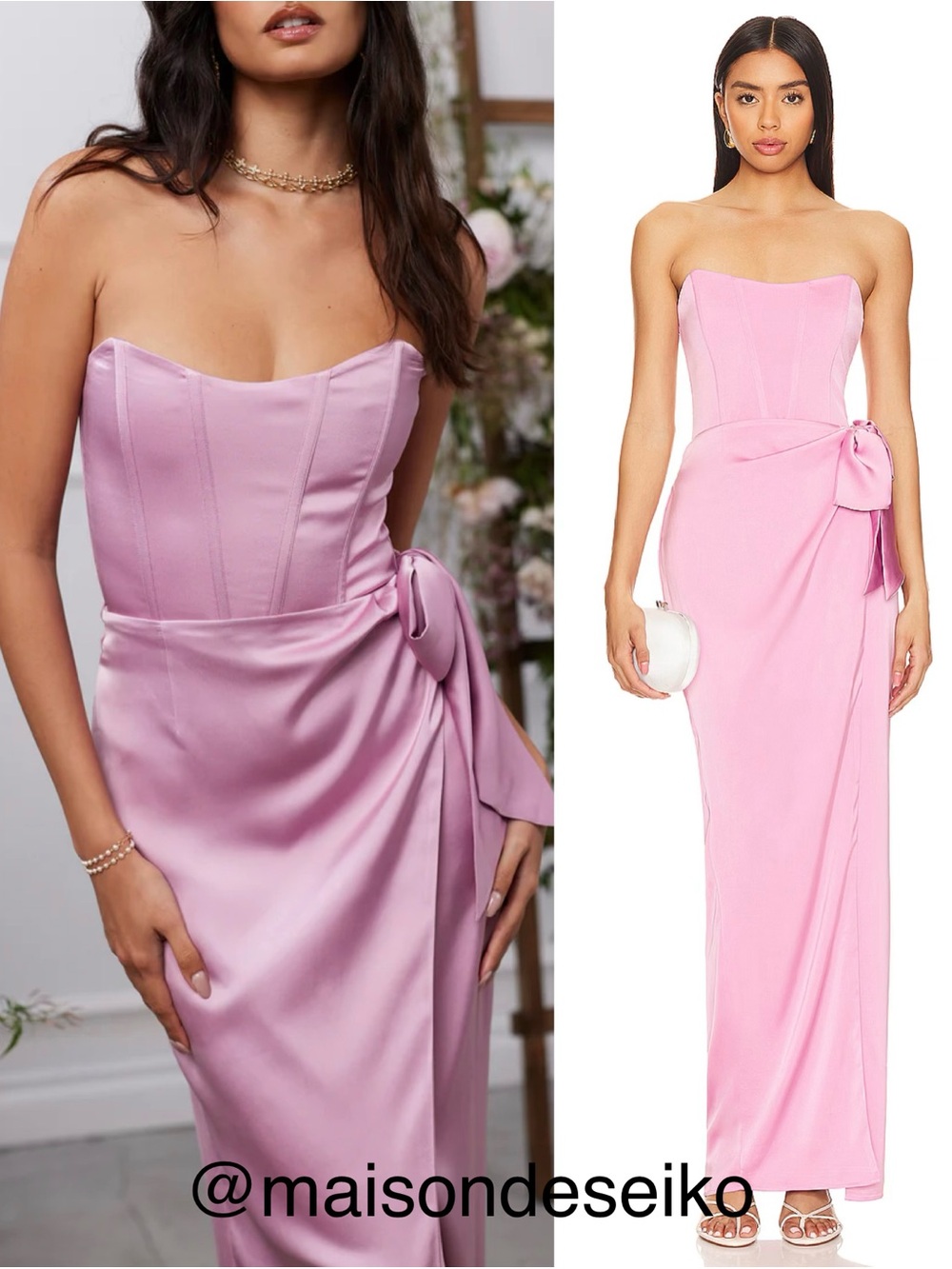 NWT V. Chapman Maxi Dress Pink Mauve Satin Strapless Corset June Bridesmaid 2